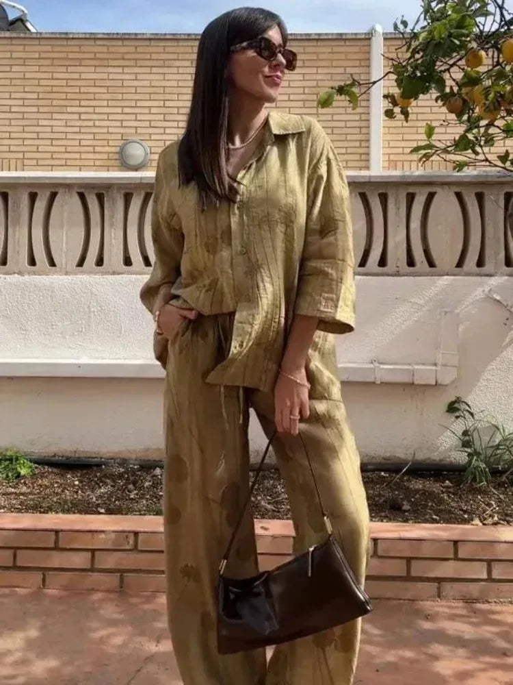 Ensemble Femme Printemps-Été 2024 – Chemise Jacquard & Pantalon Décontracté - Ma boutique