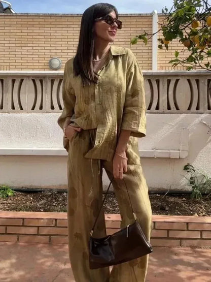 Ensemble Femme Printemps-Été 2024 – Chemise Jacquard & Pantalon Décontracté - Ma boutique