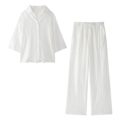 Ensemble Femme Printemps-Été 2024 – Chemise Jacquard & Pantalon Décontracté - Ma boutique