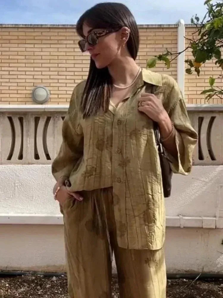 Ensemble Femme Printemps-Été 2024 – Chemise Jacquard & Pantalon Décontracté - Ma boutique