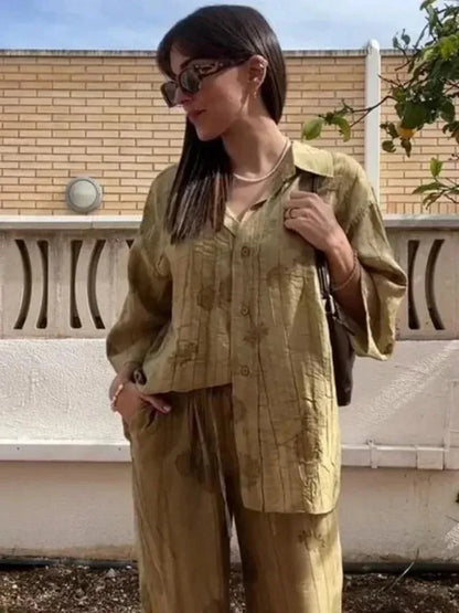 Ensemble Femme Printemps-Été 2024 – Chemise Jacquard & Pantalon Décontracté - Ma boutique