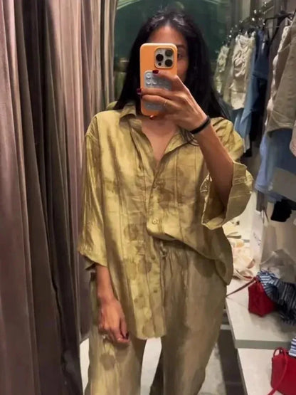 Ensemble Femme Printemps-Été 2024 – Chemise Jacquard & Pantalon Décontracté - Ma boutique